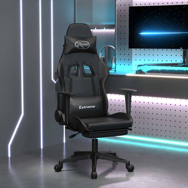 vidaXL Cadeira gaming massagens c/ apoio pés couro artif. preto