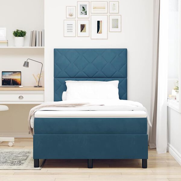 vidaXL Cama Box com colch&atilde;o Azul Escuro 120 x 200 cm Veludo