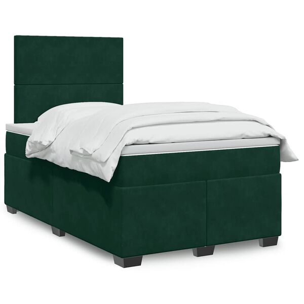 vidaXL Cama boxspring com colch&atilde;o 120x200 cm veludo verde-escuro