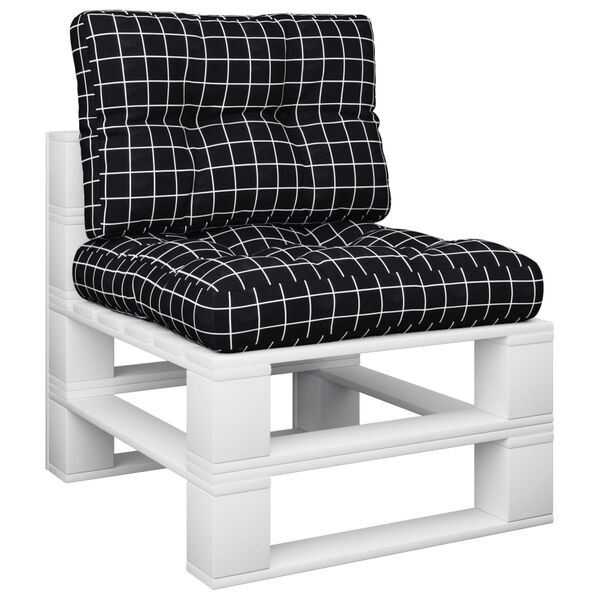 vidaXL Almofad&otilde;es para paletes 2 pcs tecido xadrez preto