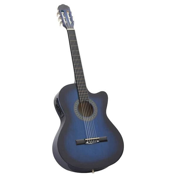 vidaXL Guitarra clássica cutaway com equalizador e 6 cordas azul