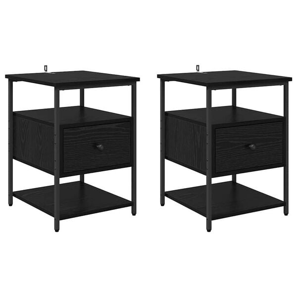 vidaXL Arm&aacute;rio de Cabeceira 2 pcs Carvalho Preto 40 x 42 x 56 cm