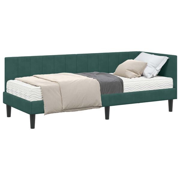 vidaXL Estrutura de Cama de Canto com Colch&atilde;o 2 pcs Verde Veludo