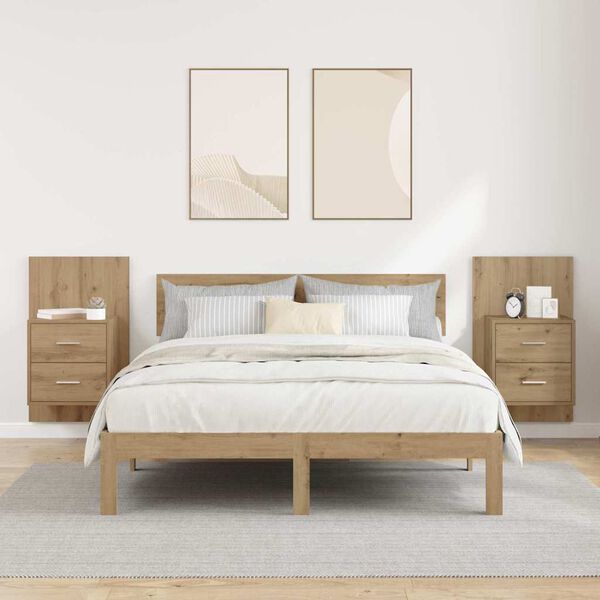 vidaXL Arm&aacute;rio de Cama Montado na Parede 2 pcs Carvalho Artesanal
