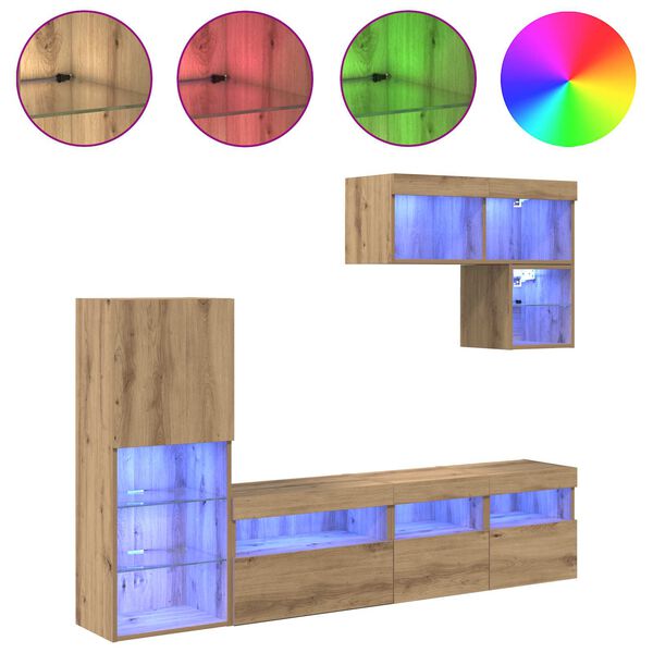 vidaXL Unidades de Parede para TV 6 pcs Carvalho Artesanal