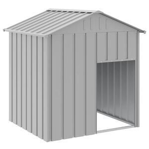 vidaXL Casota para c&atilde;es com telhado a&ccedil;o galvanizado cinzento-claro