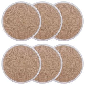vidaXL Sousplat de Juta 6 pcs Natural e Branco &Oslash; 30 cm 100% Juta Tossa