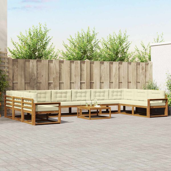 vidaXL Conjunto de Sof&aacute;s para Exterior 11 pcs Natural e Creme