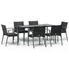 vidaXL 7 pcs conjunto de jantar p/ jardim c/ almofad&otilde;es vime PE e a&ccedil;o