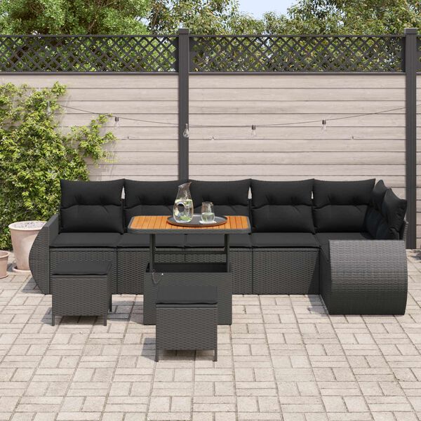 vidaXL Conjunto de Sof&aacute; de Jardim 9 pcs Preto vime PE