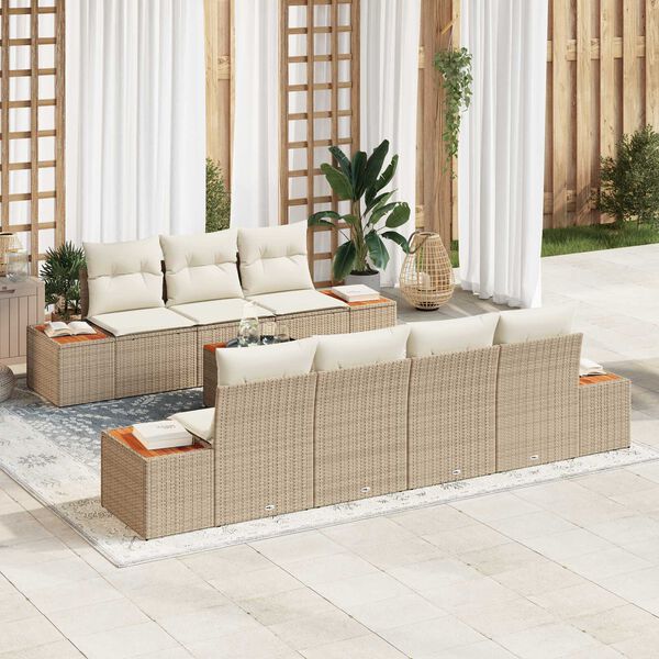 vidaXL Conjunto de Sofá de Jardim 8 pcs Bege Rattan Sintético