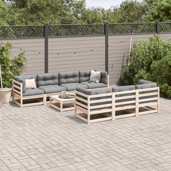 vidaXL 8 pcs conjunto sof&aacute;s de jardim com almofad&otilde;es pinho maci&ccedil;o