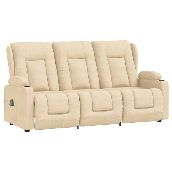 vidaXL Poltrona massagem 3 lug. reclin. c/ suportes copo tecido creme