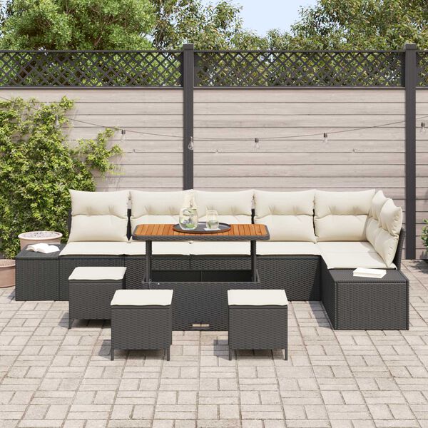 vidaXL Conjunto de Sof&aacute; de Jardim com almofada 10 pcs Preto vime PE