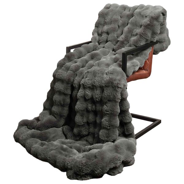 vidaXL Cobertor de Peles de Coelho Cinza Escuro 240 x 270 cm Poli&eacute;ster