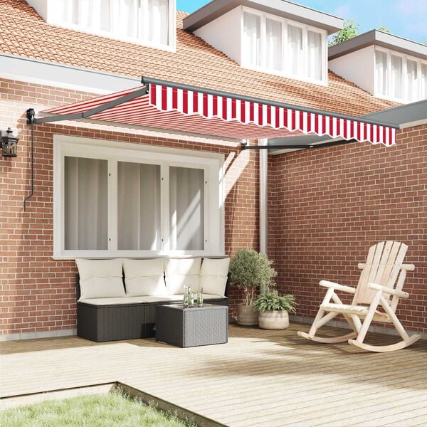 vidaXL Toldo Retr&aacute;til Manual Vermelho e Branco 350 x 250 cm