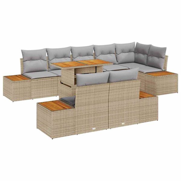 vidaXL Conjunto de Sof&aacute; de Jardim 9 pcs Bege Rattan Sint&eacute;tico