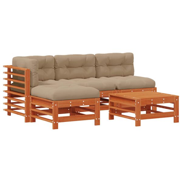 vidaXL Conjunto de Lounge de Jardim 5 pcs Castanho Cera