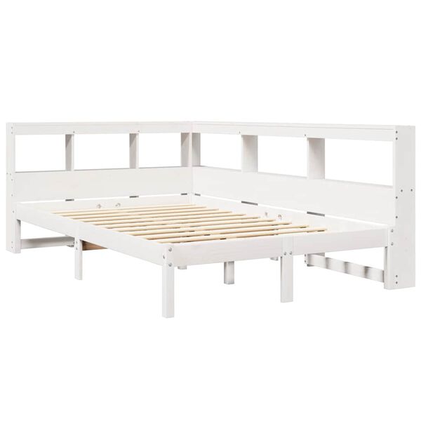 vidaXL Cama com estante sem colchão 120x190 cm pinho maciço branco