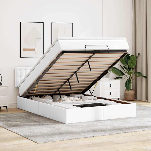 vidaXL Cama otomana com colchões & LEDs 140x200 cm couro artificial