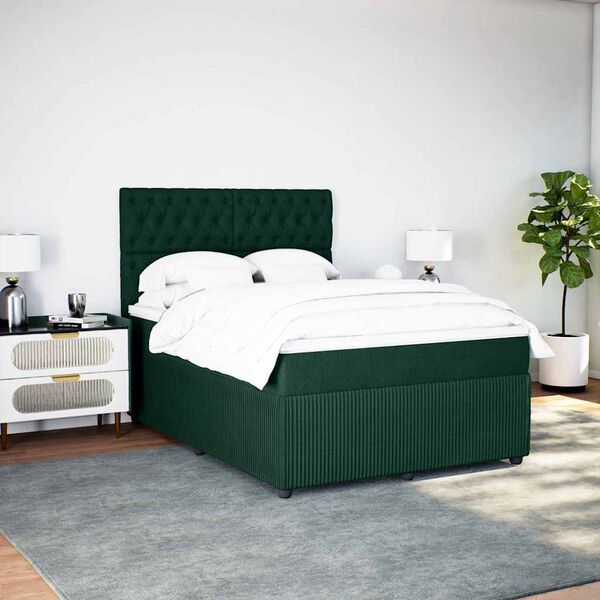 vidaXL Cama com molas/colch&atilde;o 140x200 cm veludo verde-escuro