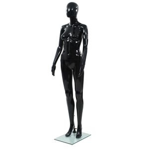 vidaXL Manequim feminino completo base em vidro 175 cm preto brilhante