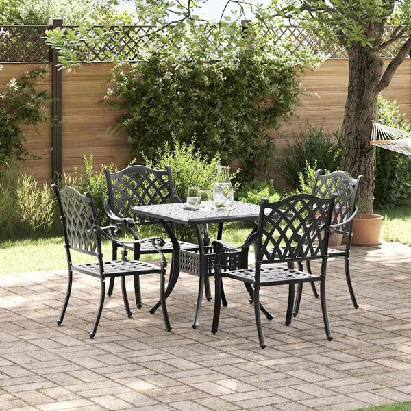 vidaXL Conjunto de Mesa de Jardim 5 pcs Preto Alum&iacute;nio Fundido