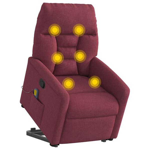 vidaXL Poltrona de massagens reclin. elevat&oacute;ria tecido vermelho tinto
