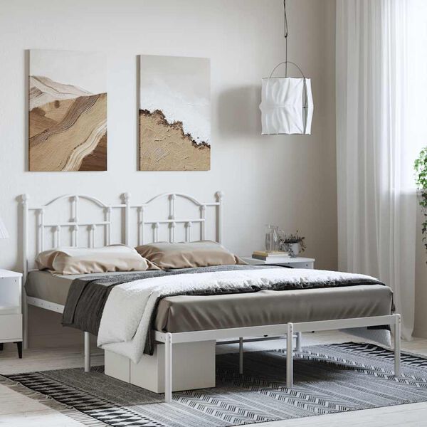 vidaXL Estrutura de cama com cabeceira 135x190 cm metal branco