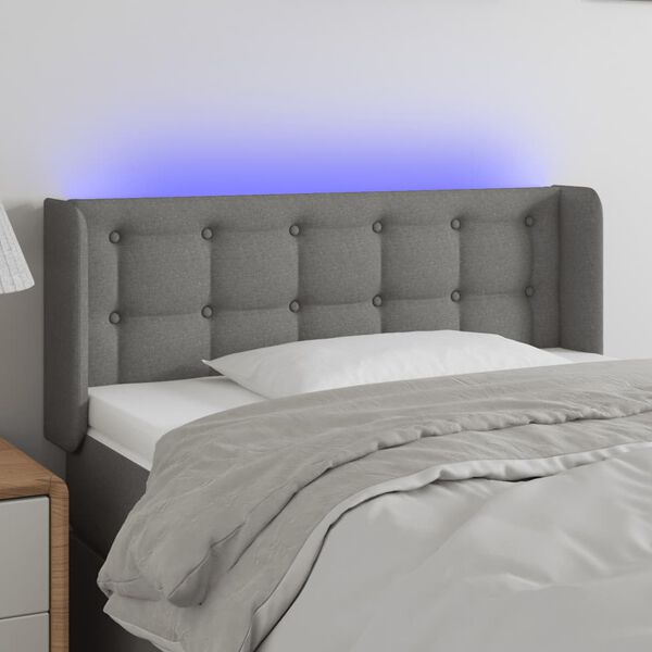 vidaXL Cabeceira cama c/ luzes LED tecido 93x16x78/88cm cinza-escuro
