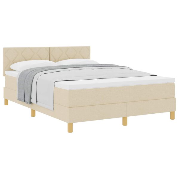 vidaXL Cama Box com colch&atilde;o com cabeceira Creme 140 x 190 cm tecido