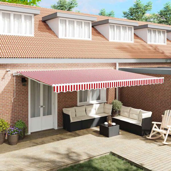 vidaXL Toldo Retr&aacute;til Vermelho e Branco 500 &times; 350 cm Poli&eacute;ster e Metal