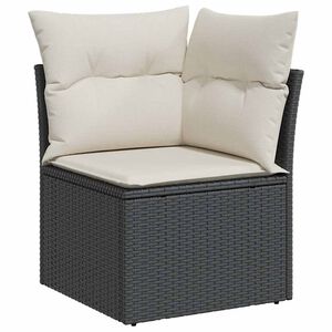 vidaXL Sof&aacute; de canto p/ jardim c/ almofad&otilde;es vime PE preto