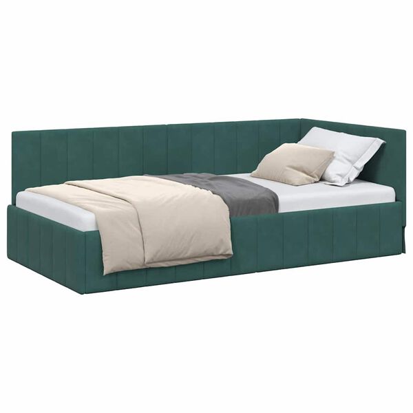 vidaXL Estrutura de Cama de Canto Verde Escuro 100 cm x 200 cm Veludo