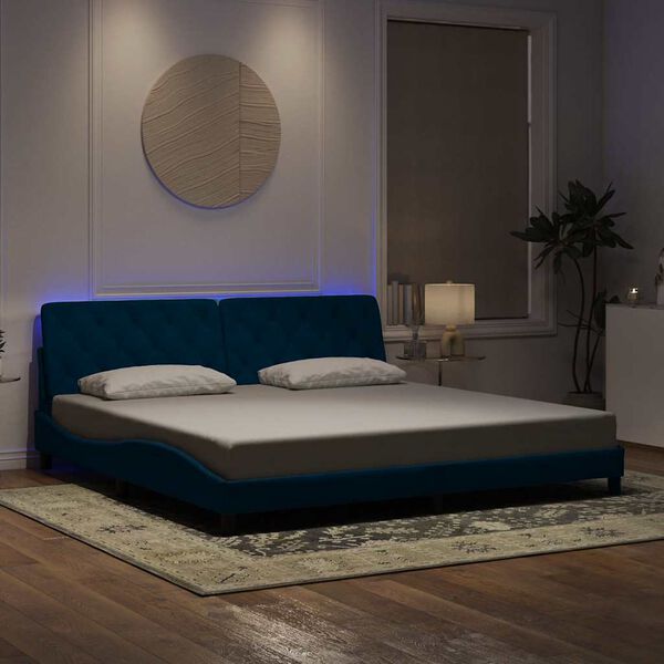 vidaXL Estrutura de cama com LED sem colch&atilde;o 200x200 cm veludo azul