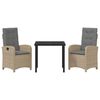 vidaXL Conjunto de Jantar para Jardim com almofada 3 pcs Bege vime PE