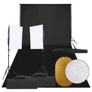 vidaXL Kit est&uacute;dio fotogr&aacute;fico c/ conj. de ilumina&ccedil;&atilde;o/fundo/refletor
