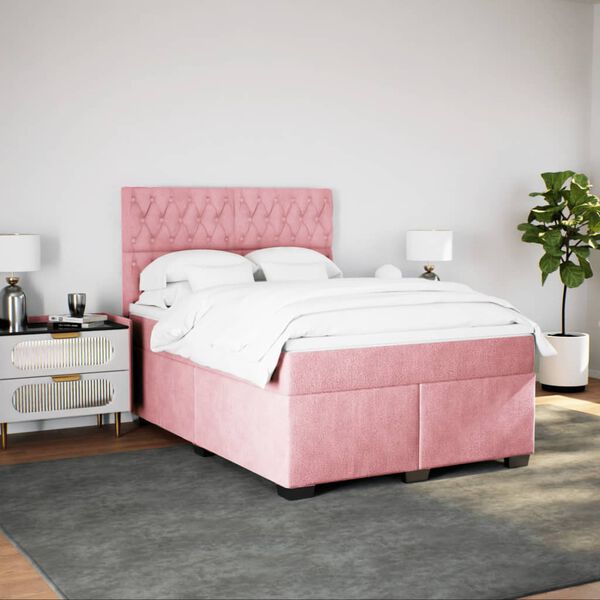vidaXL Cama com molas/colch&atilde;o 140x190 cm veludo rosa