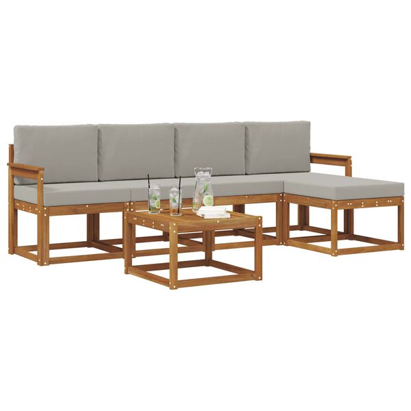 vidaXL Conjunto de Sof&aacute;s para Exterior 6 pcs Cinza Natural e Claro