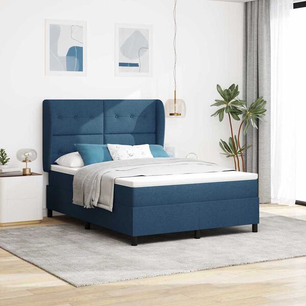vidaXL Cama Box com colch&atilde;o com cabeceira Azul 160 x 200 cm tecido