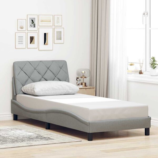 vidaXL Estrutura de cama sem colch&atilde;o 90x190 cm tecido cinzento-claro