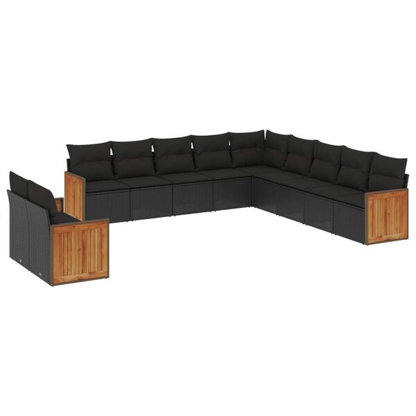 vidaXL 11 pcs conjunto sof&aacute;s de jardim c/ almofad&otilde;es vime PE preto