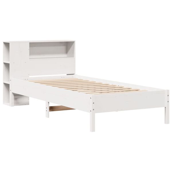 vidaXL Cama com estante sem colch&atilde;o 90x190 cm pinho maci&ccedil;o branco