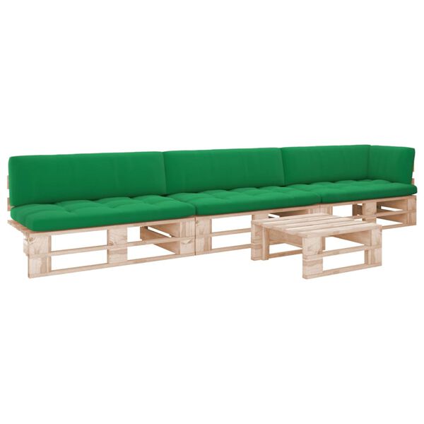 vidaXL 4 pcs conj. lounge paletes c/ almofad&otilde;es pinho impregnado