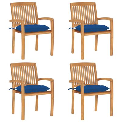 vidaXL Cadeiras de jardim empiháveis c/ almofadões 4 pcs teca maciça