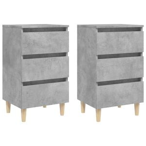 vidaXL Mesas cabeceira pernas madeira 2pcs 40x35x69cm cinzento cimento