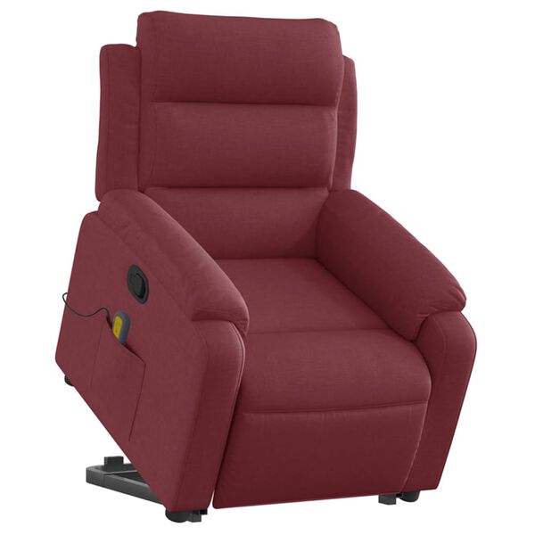 vidaXL Poltrona de massagens reclin. elevat&oacute;ria tecido vermelho tinto