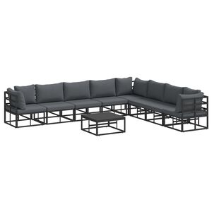 vidaXL Conjunto de Sofá de Jardim com almofada 9 pcs Preto Alumínio