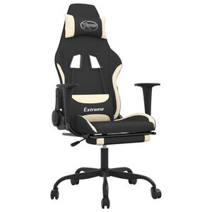 vidaxL Cadeira de gaming c/ apoio para os p&eacute;s tecido preto e creme