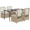 vidaXL 5 pcs conjunto de jantar p/ jardim com almofad&otilde;es vime PE bege